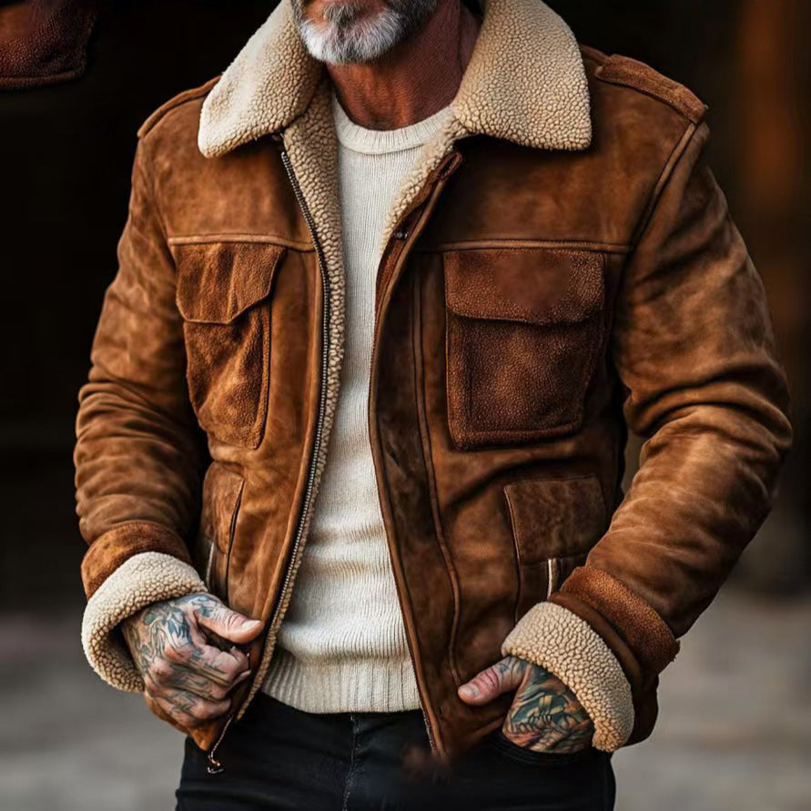 Herren stilvolle Lammfelljacke mit praktischen Taschen EB