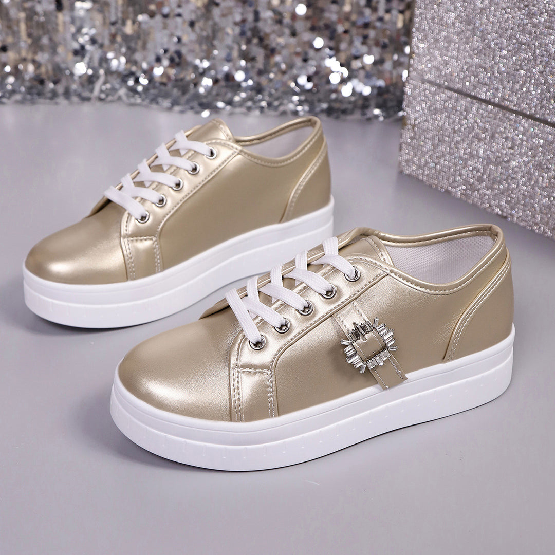 Damen  Plateau-Sneaker mit dekorativer Strass-Brosche und gepolstertem Komfortfußbett EB