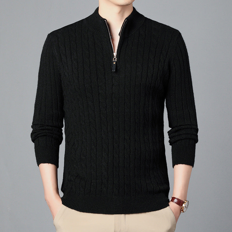 Herren Hochwertiger Strickpullover mit modernem Zipper und Detailstruktur EB