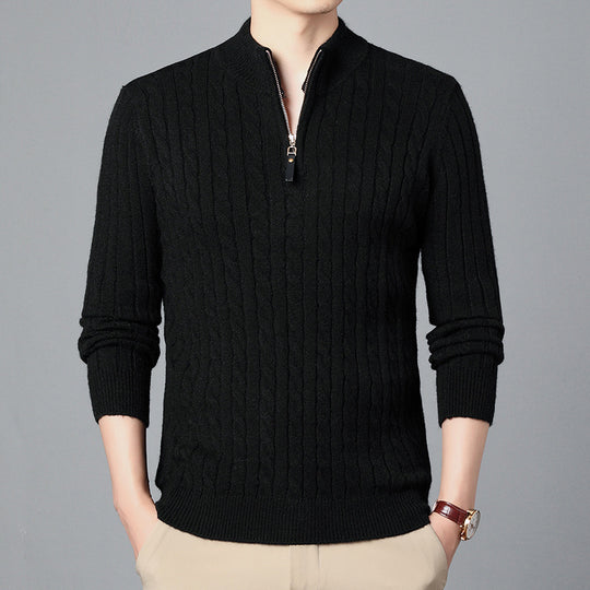 Herren Hochwertiger Strickpullover mit modernem Zipper und Detailstruktur EB