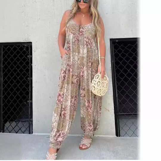 Damen Verspielter Maxijumpsuit mit floralem Muster und praktischen Taschen EB