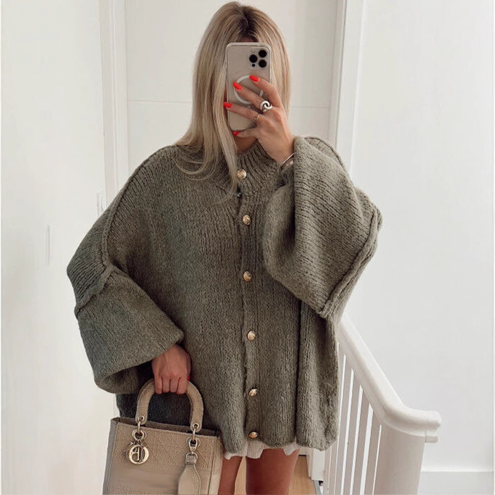 Damen Strickjacke mit oversized Schnitt und eleganten Knopfdetails EB