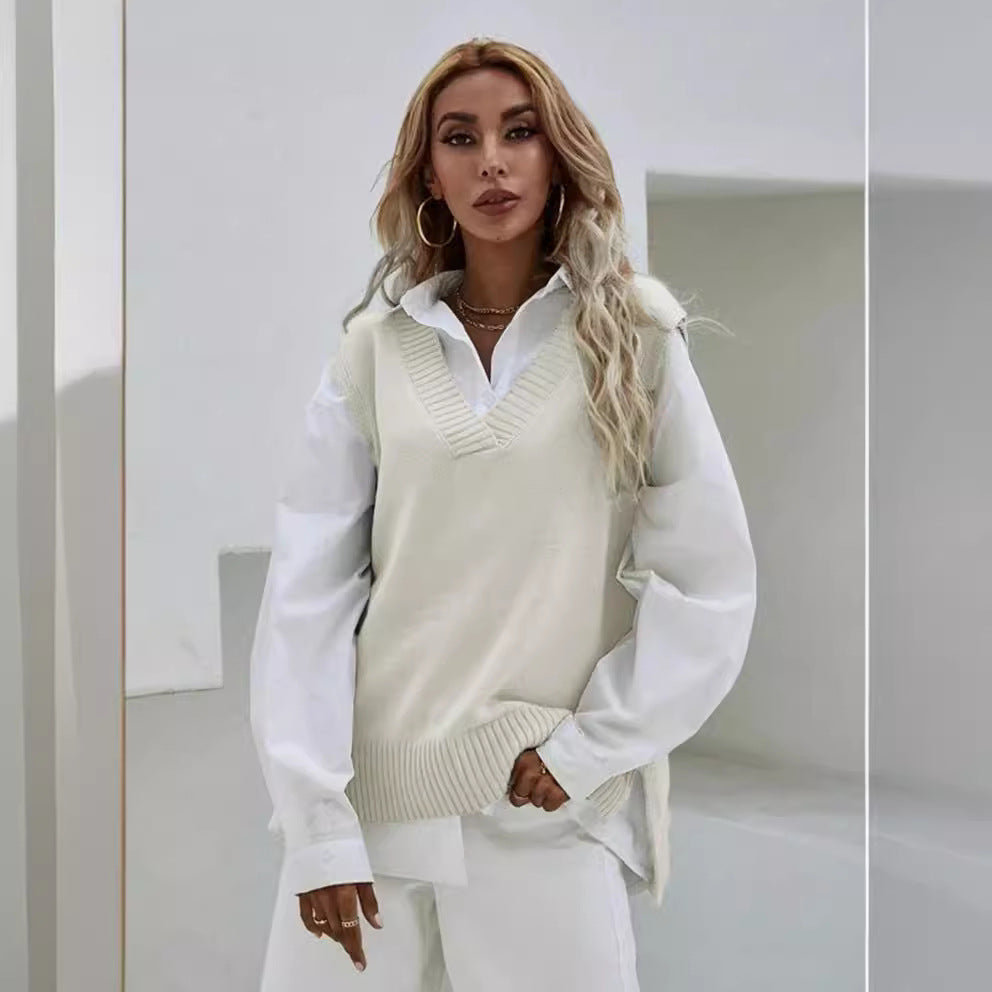 Damen Strickweste mit V-Ausschnitt und modernen Details EB