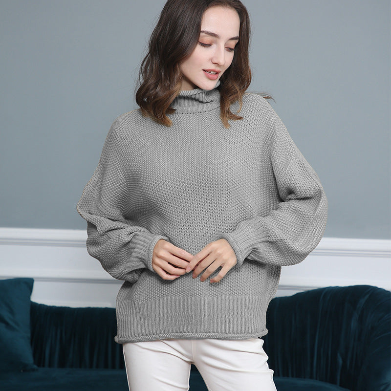 Damen Strickpullover mit hochgeschlossenem Kragen und weitem Schnitt EB