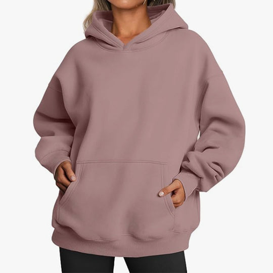 Damen nan Relax-Fleece Kapuzenpullover mit Kängurutasche, verlängerter Rücken und überschnittener Schulter EB