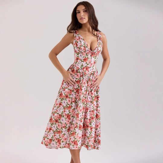 Damen Maxikleid mit floralem Design und praktischen Taschen EB