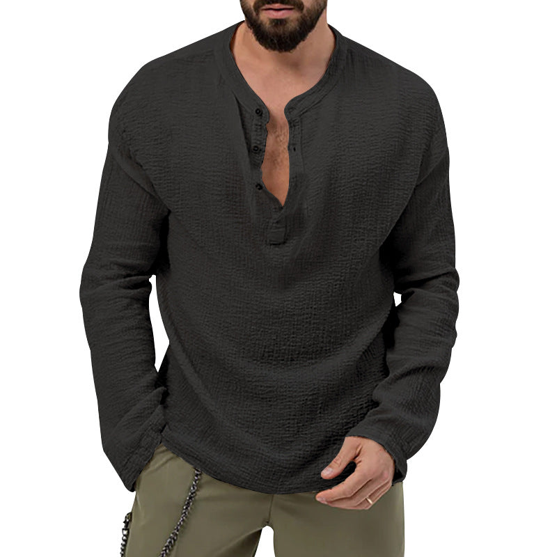 Herren nan entspanntes Henley-Set aus leichter Baumwoll-Gauze mit Kordelbundhose EB