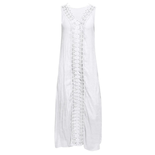 Damen Maxi-Strandkleid mit elegantem Spitzenbesatz und seitlichen Schlitzen EB