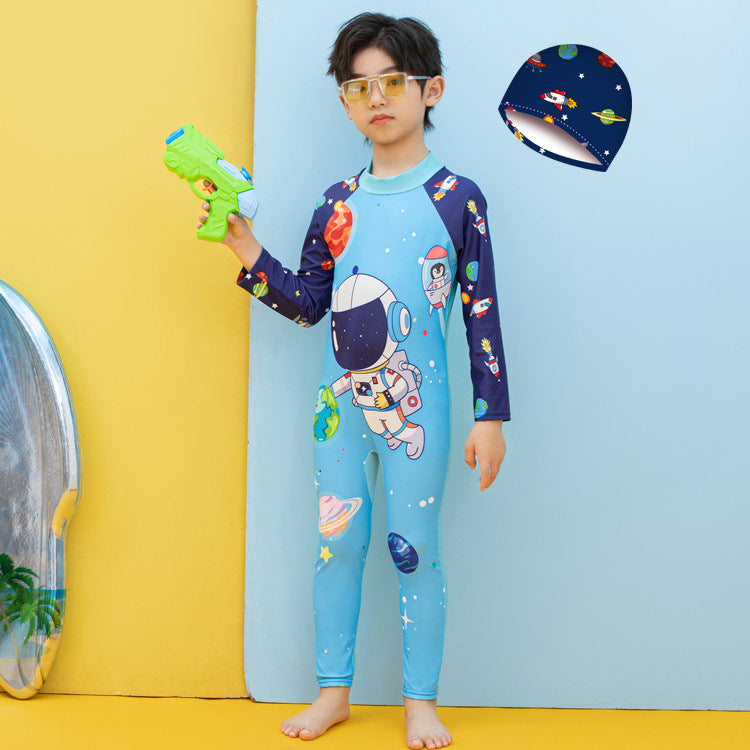 Jungen UV-Schutz Schwimmanzug mit langen Ärmeln und süßem Dinosaurier-Motiv EB