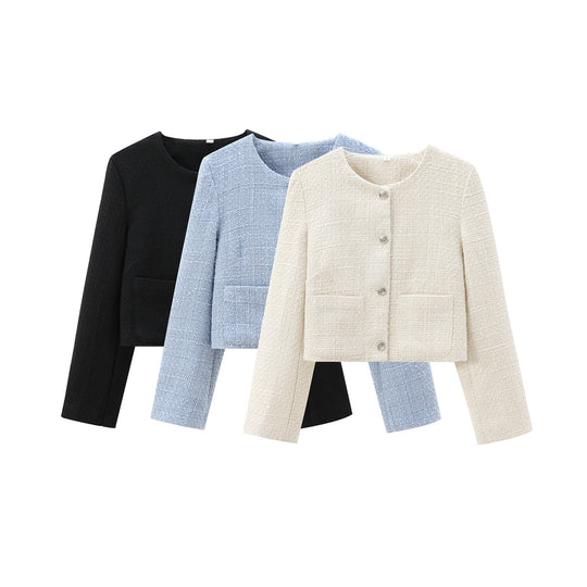 Damen Kurz Geschnittene Designer-Jacke mit Strukturiertem Stoff EB