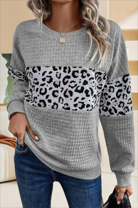 Damen Sweatshirt mit Leopardenmuster und strukturiertem Stoff EB