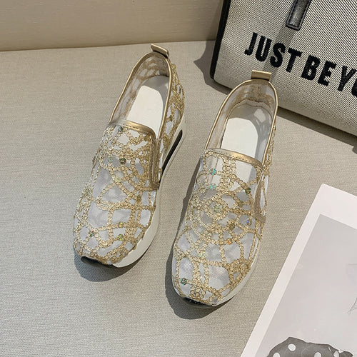 Damen Slip-On Sneakers mit funkelndem Mesh-Obermaterial und rutschfester Sohle EB