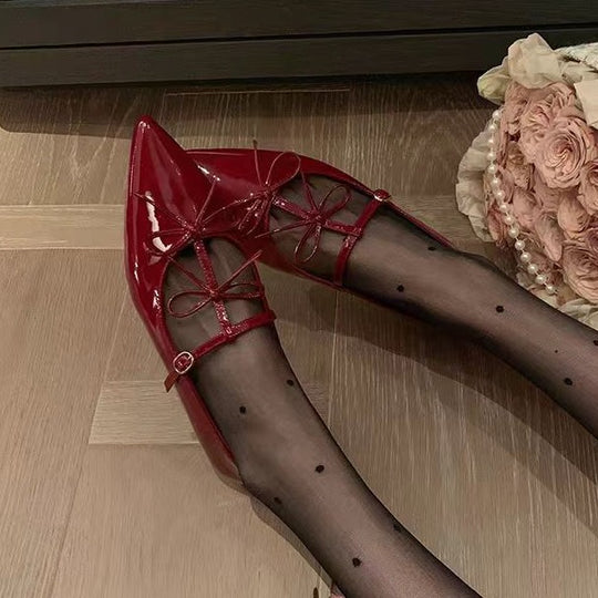 Damen Ballerina-Schuhe mit verspieltem Schleifendetail und eleganter Lackoberfläche EB