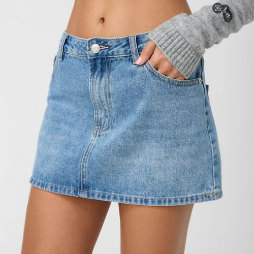 Damen Denim-Minirock mit modischen Taschen und klassischem Schnitt EB