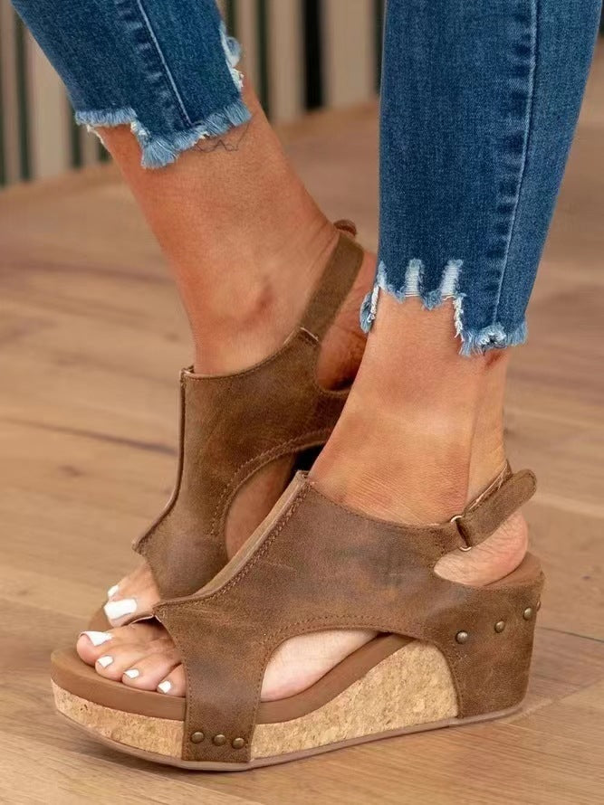 Damen Komfortable Wedge-Pantoletten mit verstellbaren Riemen EB