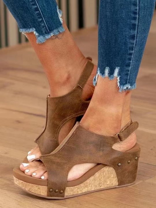 Damen Komfortable Wedge-Pantoletten mit verstellbaren Riemen EB