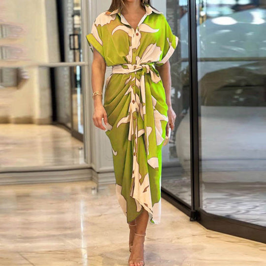 Damen Hemdblusenkleid mit fließendem Schnitt und Taillengürtel Heidi-Mode