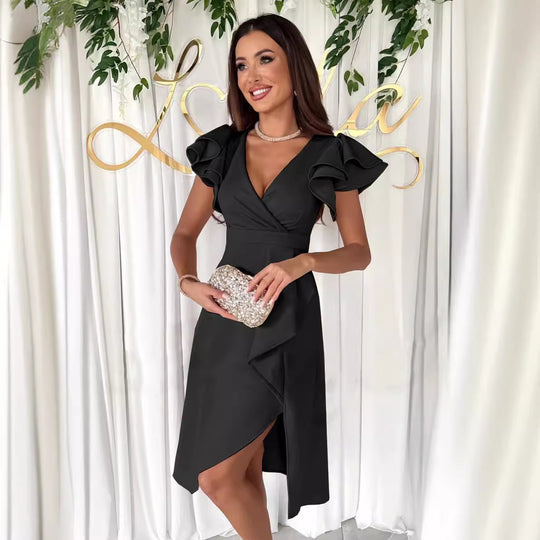 Damen Elegantes Wickelkleid mit Rüschendetails EB