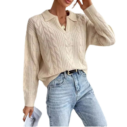 Damen Grobstrickpullover mit V-Ausschnitt und soften Struktur EB