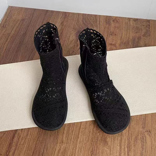 Damen Häkelstiefeletten mit atmungsaktiver Sohle und modischem Reißverschluss EB