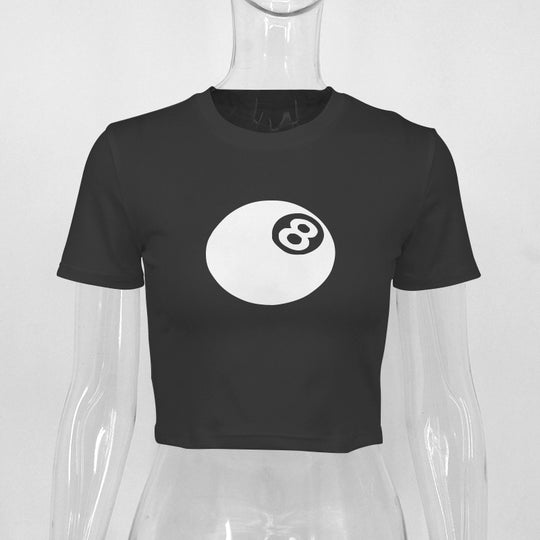 Damen cropped T-Shirt mit einzigartigem 8-Ball-Motiv und lässigem Schnitt EB