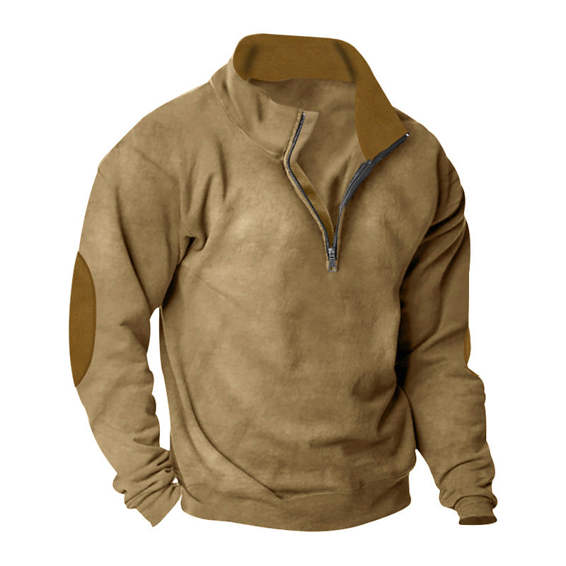 Herren nan Halbzip-Sweatshirt mit Stehkragen, Kontrastkragenfutter und Ellbogenpatches EB