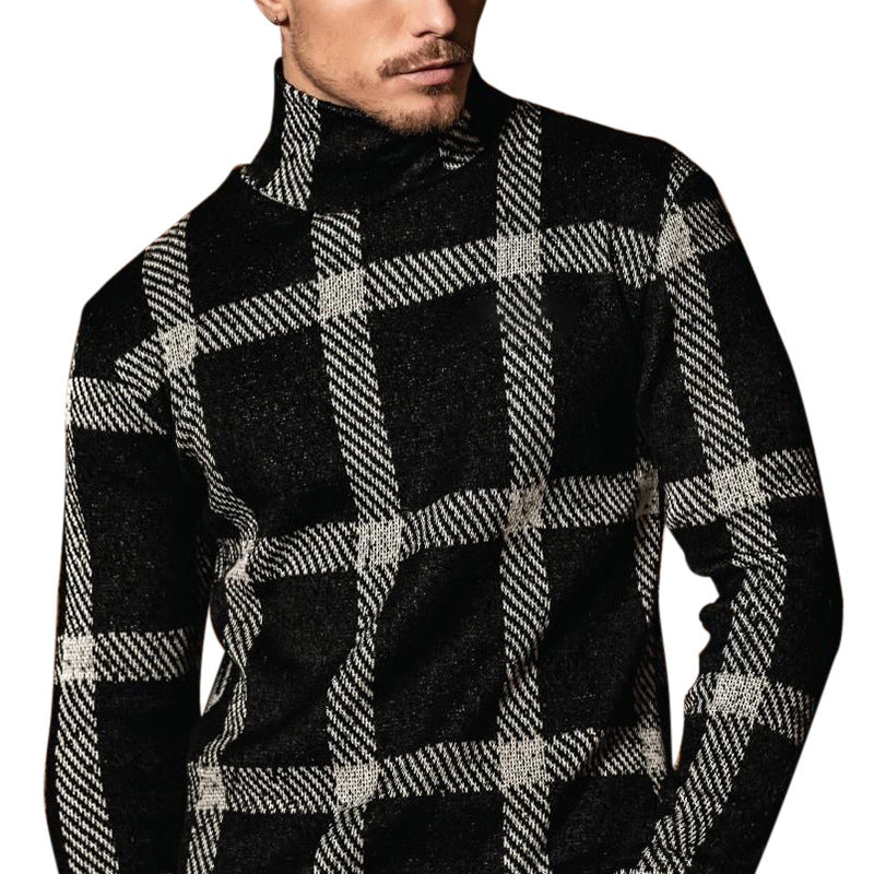 Herren Modischer Rollkragenpullover im karierten Design EB