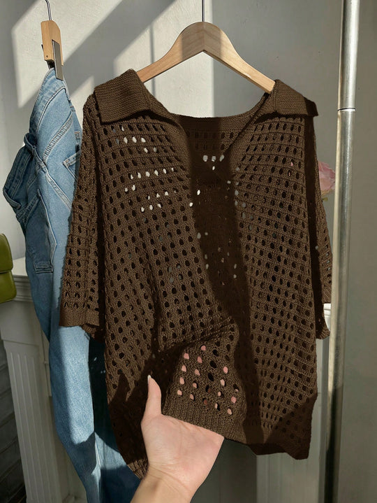 Damen luftiges Strickoberteil mit modernem Netzdesign EB
