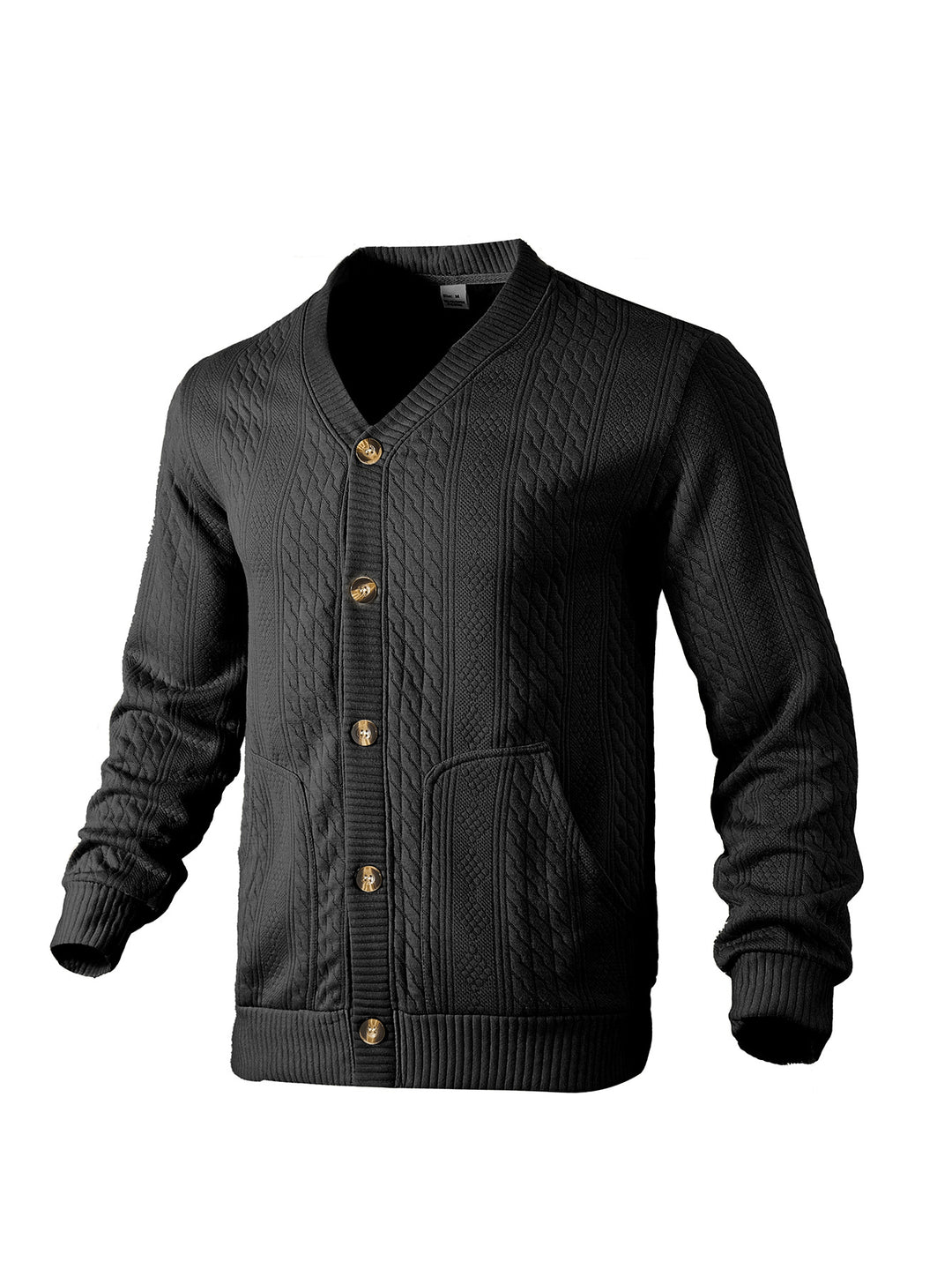 Herren nan eleganter Zopfstrickcardigan mit V-Ausschnitt Knopfleiste und aufgesetzten Taschen EB