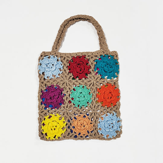 Damen gehäkelte Handtasche mit buntem Blumenmuster EB