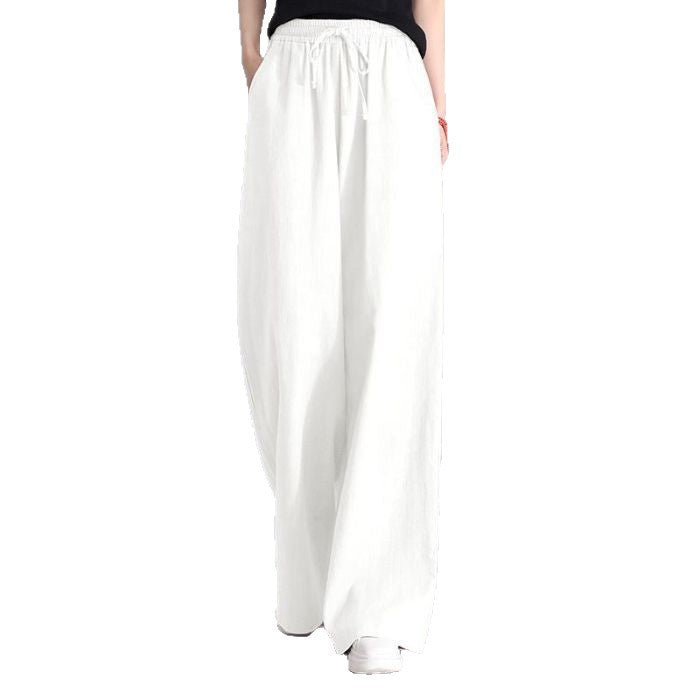 Damen nan weite Palazzo Leinenhose mit elastischem Kordelbund und Seitentaschen EB