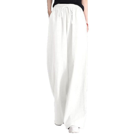 Damen nan weite Palazzo Leinenhose mit elastischem Kordelbund und Seitentaschen EB