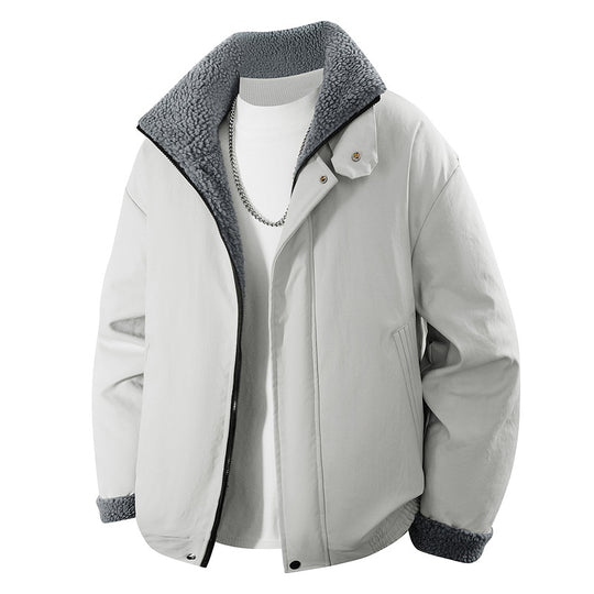 Men's  plush-lined stand-collar insulated zip jacket with snap throat tab EB