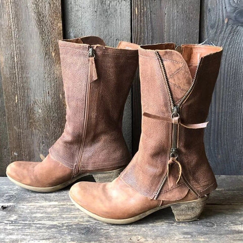 Damen lässige Stiefel mit doppeltem Reißverschluss und modischem Design EB