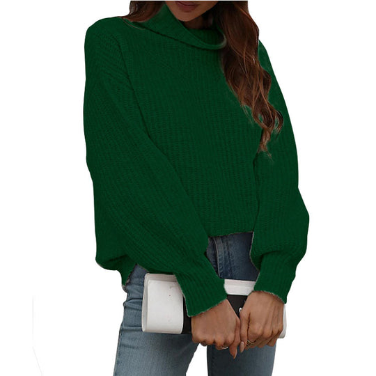 Damen Oversized Strickpullover mit hohem Kragen und Rippstruktur EB