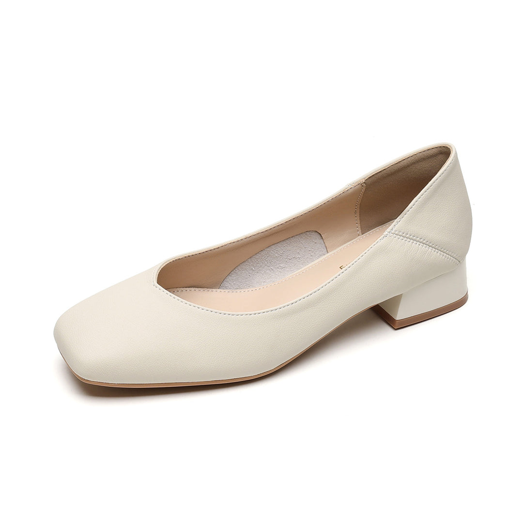 Damen elegante Ballerinas mit quadratischer Kappe und komfortablem Blockabsatz EB