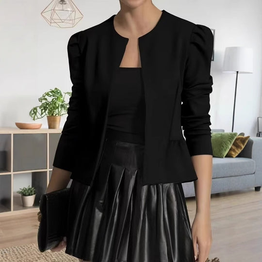 Damen Modische Blazerjacke mit Puffärmeln und strukturiertem Design EB