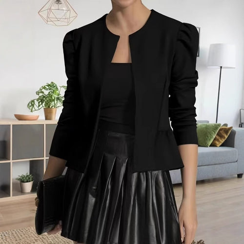 Damen Modische Blazerjacke mit Puffärmeln und strukturiertem Design EB