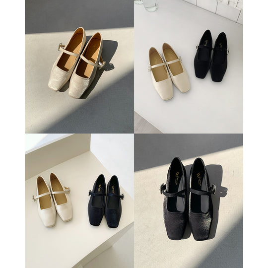 Damen elegante Ballerinas mit modischem Riemchen und glitzernder Schnallenapplikation EB