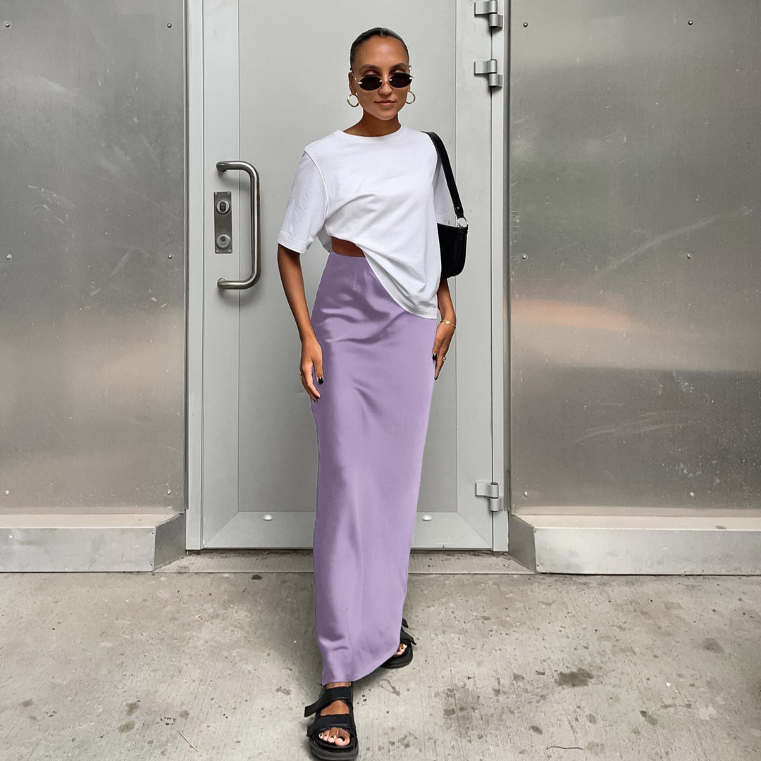 Damen Eleganter Maxirock mit hohem Schnitt und fließendem Stoff EB