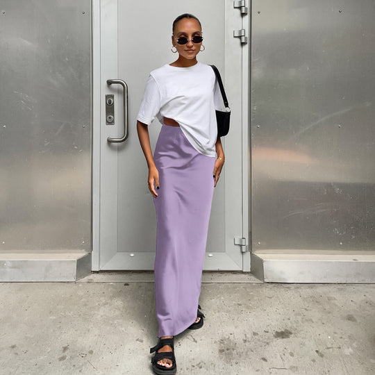 Damen Eleganter Maxirock mit hohem Schnitt und fließendem Stoff EB
