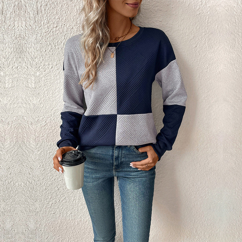 Damen gestreiftes Sweatshirt mit modischem Farbblockdesign EB