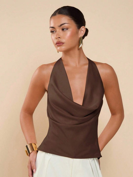 Damen Elegantes Wickeloberteil mit tiefem V-Ausschnitt und fließendem Stoff EB