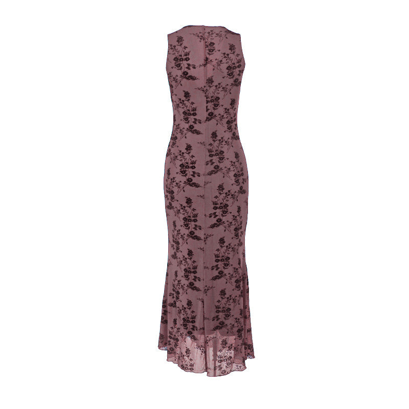 Damen Maxikleid mit floralem Spitzenmuster und tiefem V-Ausschnitt EB