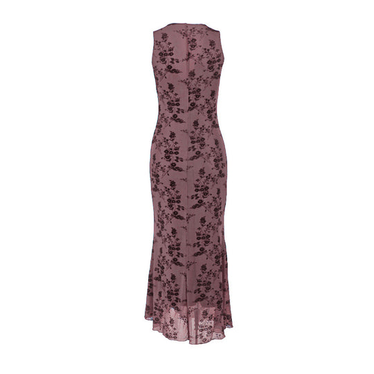 Damen Maxikleid mit floralem Spitzenmuster und tiefem V-Ausschnitt EB