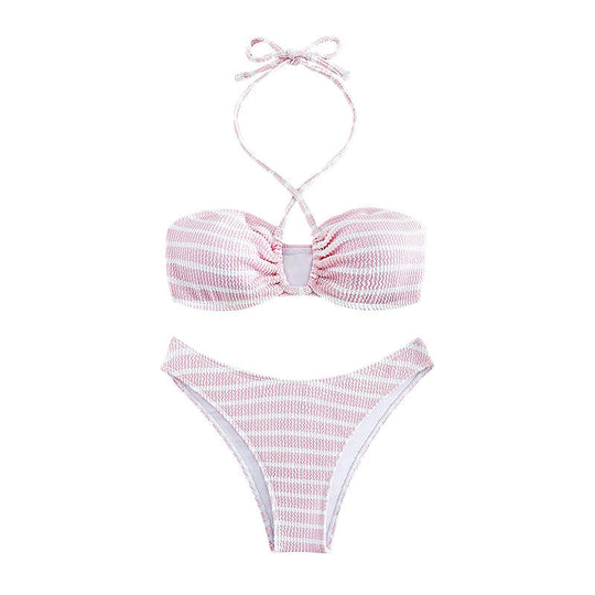 Damen Bandeau-Bikini mit zeitlosem Streifenmuster und eleganter Schnürung EB