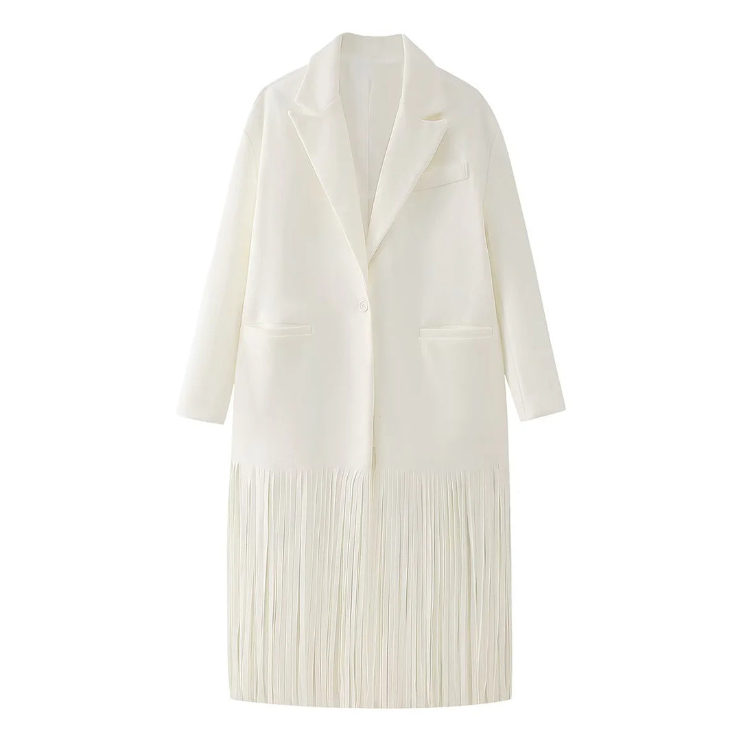 Damen elegante Longjacke mit fransigen Details EB