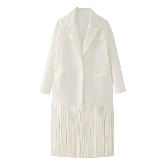 Damen elegante Longjacke mit fransigen Details EB