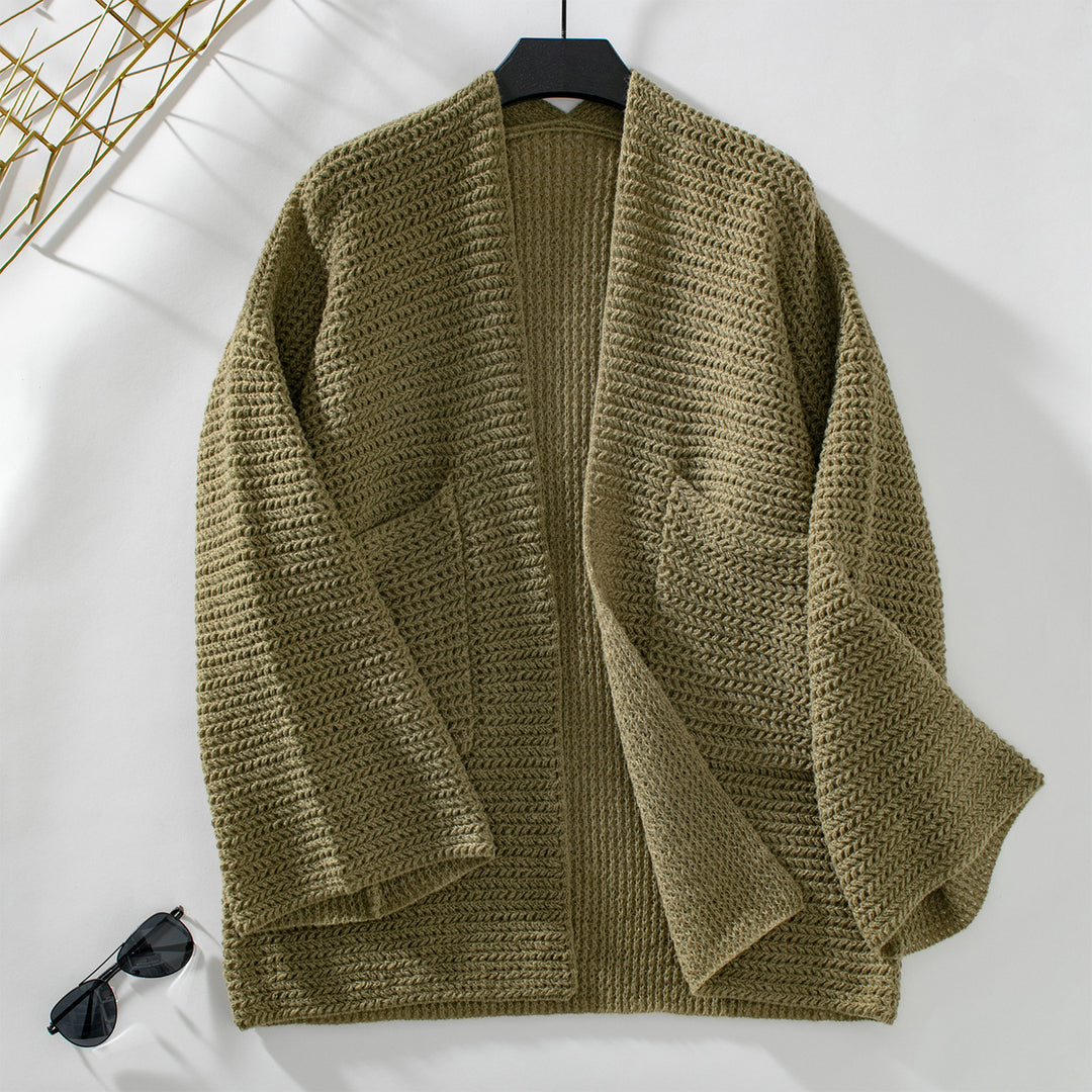 Damen luftige Strickjacke mit großen Taschen und offenen Ärmeln EB