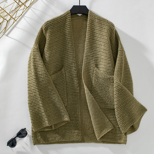 Damen luftige Strickjacke mit großen Taschen und offenen Ärmeln EB
